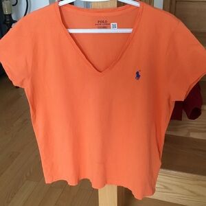 Polo by Ralph Lauren Women's Bright Orange V-Neck Tee
